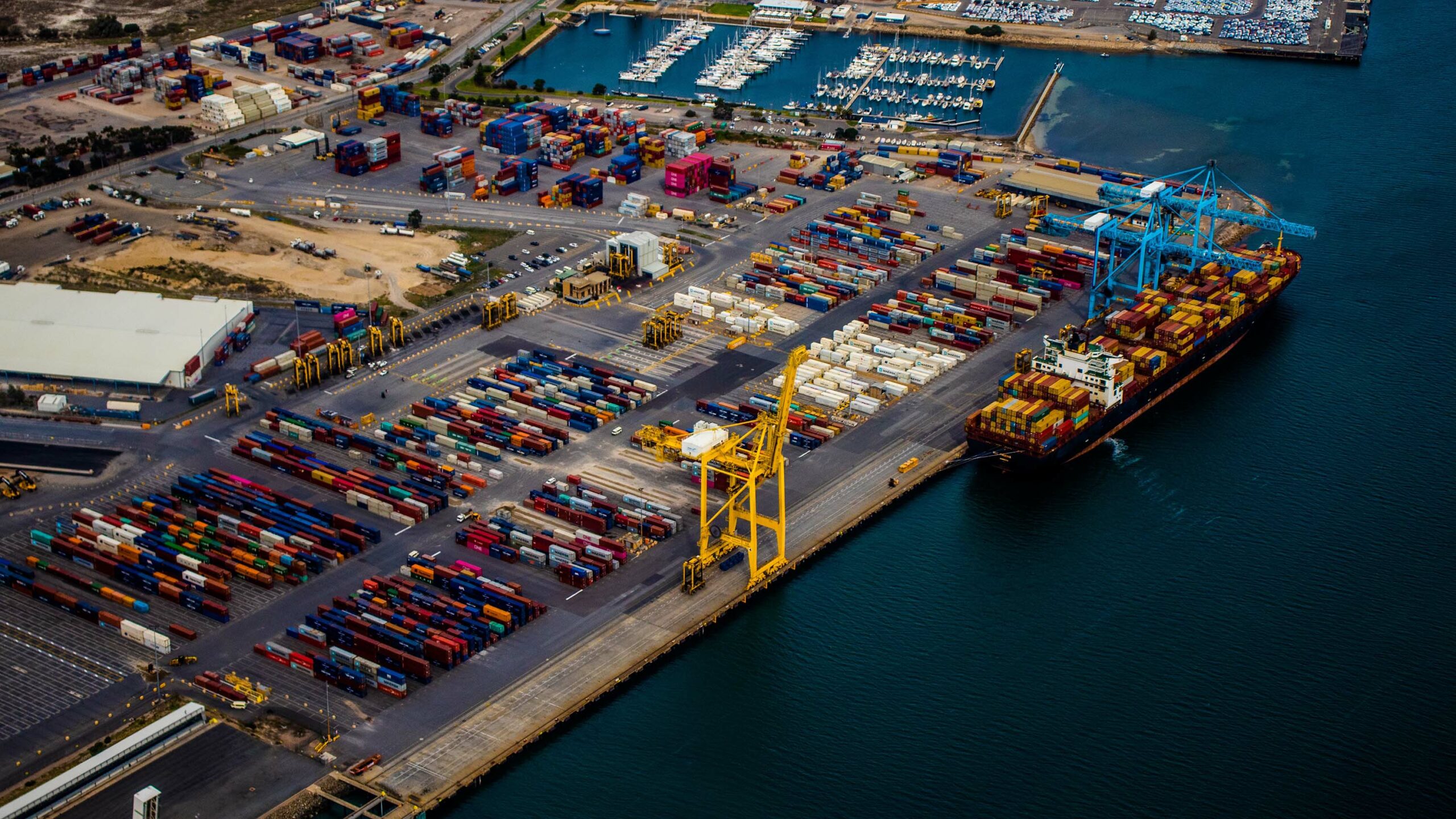 Containers and ships in port